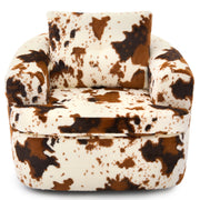 Modern 360° Swivel Accent Barrel Chair with Dual-Layer Cushion in Beige & Brown Faux Fur