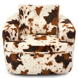 Modern 360° Swivel Accent Barrel Chair with Dual-Layer Cushion in Beige & Brown Faux Fur