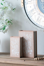 French Country Floral Decorative Book Storage Boxes – Brown Multicolor Hidden Storage, Set of 2