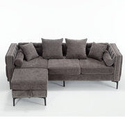 L Shaped Sectional Convertible Sofa with Storage Ottoman and Modern Tufted style