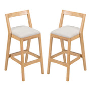 Jasper Indoor Rubberwood Barstool with Beige Upholstery, Natural Finish, Set of 2