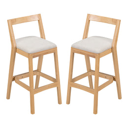 Jasper Indoor Rubberwood Barstool with Beige Upholstery, Natural Finish, Set of 2