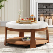 Modern Large Round Ottoman Coffee Table 2-Tier