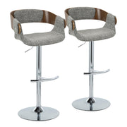 Elisa Grey Fabric Adjustable Swivel Bar Stools with Chrome Base – Set of 2