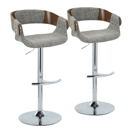 Elisa Grey Fabric Adjustable Swivel Bar Stools with Chrome Base – Set of 2