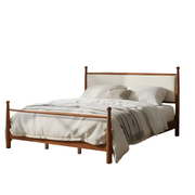 Solid Poplar & Plywood Bed Frame with Upholstered Headboard Queen Size