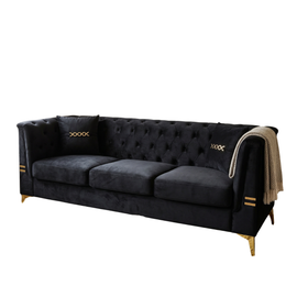 Black Velvet 3‑Seat Sofa
