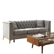 Gray Velvet 3‑Seat Sofa