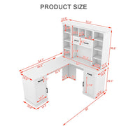 L-Shaped Computer Desk With 2 Cabinets and 2 Drawers