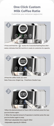 3 in 1 Semi Automatic Espresso Cappuccino Latte Coffee Machine Automatic Milk Froth Ground Coffee