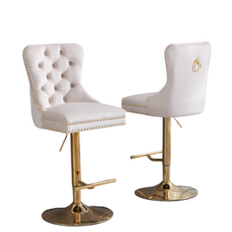 Set of 2 Thick Golden Swivel Velvet Barstools