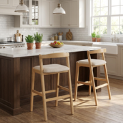 Haven Natural Wood & Beige Bar Stools – Set of 2