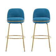 Modern Blue & Gold Upholstered Bar Stools with Backrest & Footrest – Set of 2