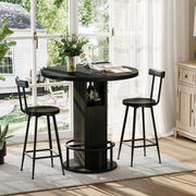 Black 3-Piece Round Counter Height Dining Set with 2 Bar Stools, Storage & Footrest