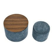 Classic Dark Blue Chenille coffee table with storage and Ottoman Set
