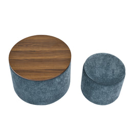 Classic Dark Blue Chenille coffee table with storage and Ottoman Set