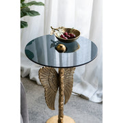 Gold Angel Wing Side Table with Glass Top – Luxury Round Accent Table