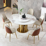 Round Sintered Stone Modern Marble Dining Table, 59 With Lazy Susan(6 chairs)