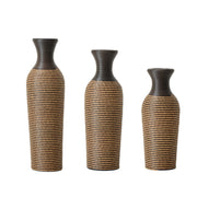 Brown Hand-Woven Rattan-Style Floor Vases – Decorative Boho Tall Vase Set of 3