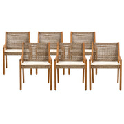 6 Outdoor Acacia Wood and Wicker Dining Chairs Set