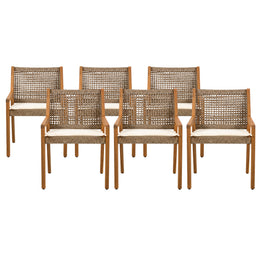 6 Outdoor Acacia Wood and Wicker Dining Chairs Set