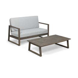 Grey Acacia Wood Outdoor Loveseat and a Table
