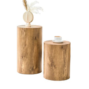 Modern Minimalist Set of Two Wood color Cylinder Coffee Tables
