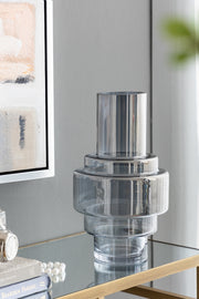 Blue Smoked Geometric Glass Decorative Vase