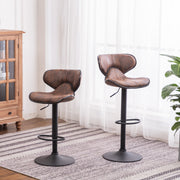 Brown Weathered Upholstered Adjustable Swivel Bar Stools with Chrome Base – Set of 2