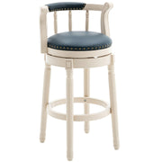 Cream & Blue Genuine Leather 360° Swivel Bar Stool with Solid Wood Frame – 29.5