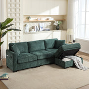 Evergreen 4-Seat Chenille Sectional Sofa with Storage Ottoman & USB Ports