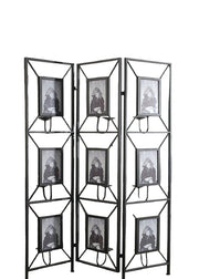 Vintage Black Metal Room Divider with Photo Frames, Antique Mirrors & Candle Holders