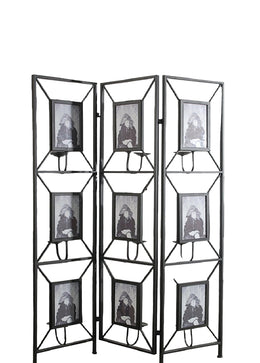 Vintage Black Metal Room Divider with Photo Frames, Antique Mirrors & Candle Holders