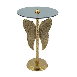 Gold Angel Wing Side Table with Glass Top – Luxury Round Accent Table
