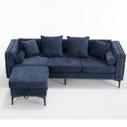 L Shaped Sectional Convertible Sofa with Storage Ottoman and Modern Tufted style