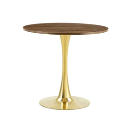 Marlow Walnut & Gold Round Pedestal Dining Table