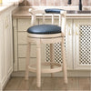 Cream & Blue Genuine Leather 360° Swivel Bar Stool with Solid Wood Frame – 29.5