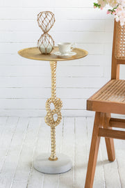 Gold Marble Side Table with Rope Knot Base – Modern Luxury End Table