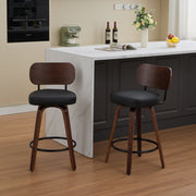 Black PU Leather and Walnut Bentwood Swivel Bar Stool Set
