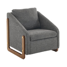 Modern Chenille Upholstered Armchair with Wooden Side Frame in Gray