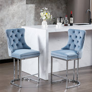 Set of 2Light Blue Velvet Wing‑Back Bar Stool Set