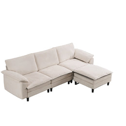 Cloud White Chenille 3-Seat L-Shaped Sectional Sofa