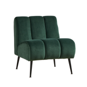 Modern Green Velvet Armless Accent Chair with Black Metal Legs