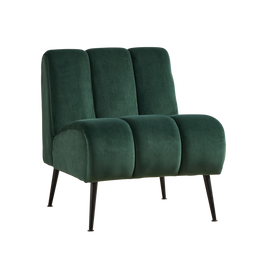 Modern Green Velvet Armless Accent Chair with Black Metal Legs