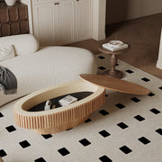 Modern Natural Wood Oval Coffee Table with Hidden Storage
