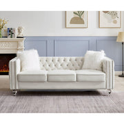 Velvet Upholstery Tufted Sofa Crystal Feet Removable Cushion