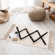 Suitable for Bedside, Living Room, or Bedroom.
Details:

Size:60x90cm
Note: 1cm = 0.39 in
Features: Natural material, breathable, soft.
Material: Cotton and Linen

 Retro Bohemian Hand Woven Tassel Carpet RugBlak Outlet