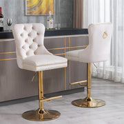 Set of 2 Thick Golden Swivel Velvet Barstools