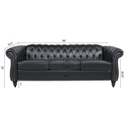 Black PU Rolled Arm Chesterfield Three Seater Sofa