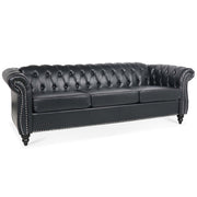 Black PU Rolled Arm Chesterfield Three Seater Sofa